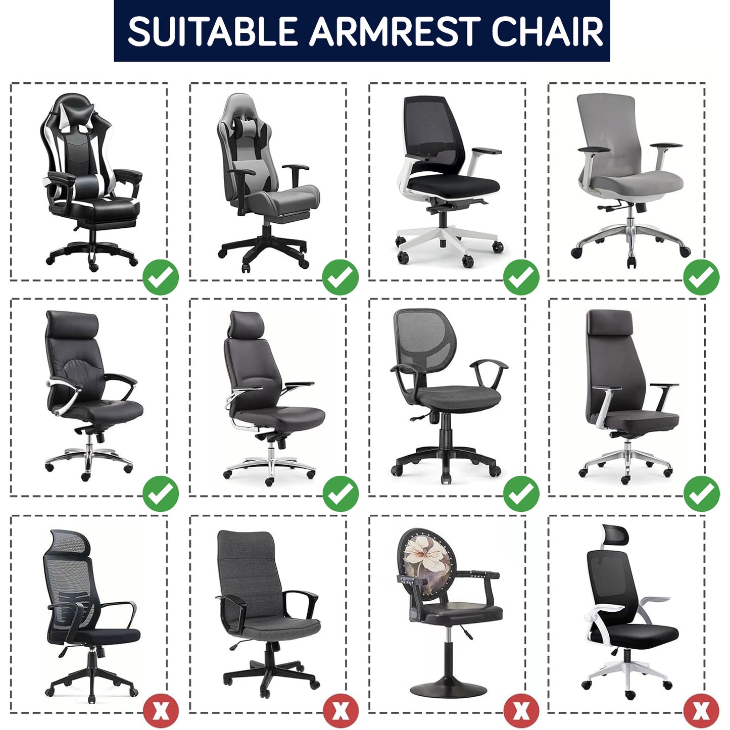 170gsm Jacquard Armrest Covers for Office Chair (Elastic Style), 1 Pair, Navy Blue