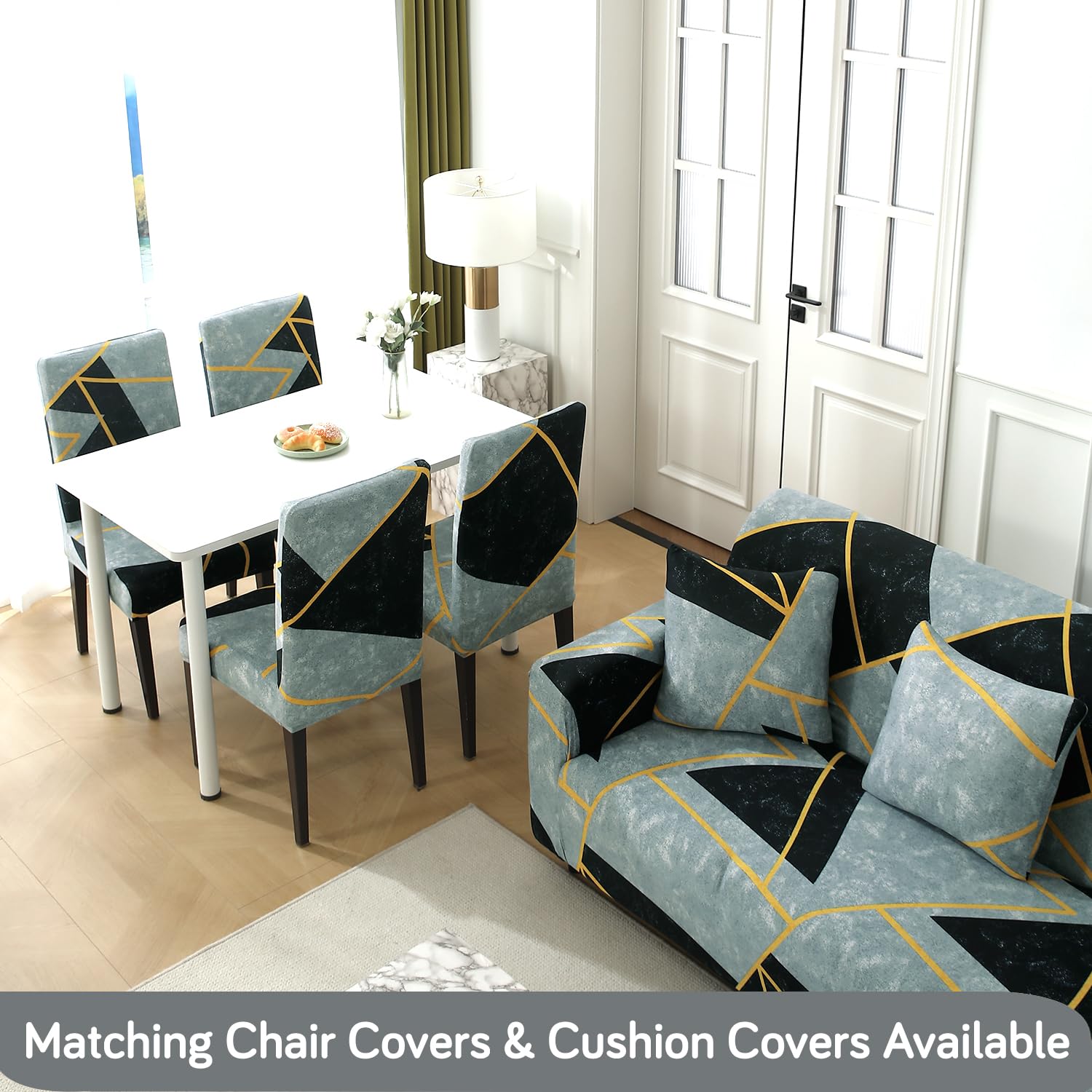 buy Abstract Geometry Print Matching elastic covers for chairs and sofas