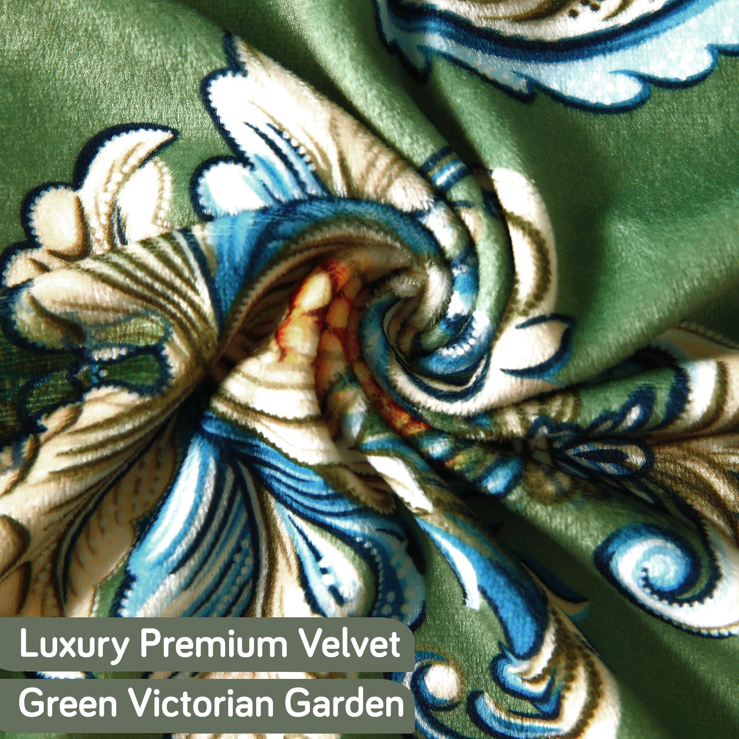 Buy Cozy Green Victorian Garden Printed Zippered Velvet Cushion Covers for Luxury Look