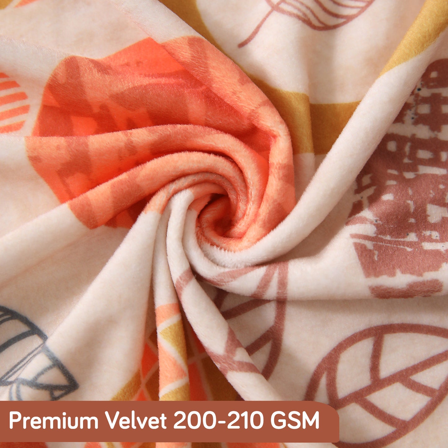 Premium Printed Velvet Dining Chair Cover Set, Coral Autumn Leaves