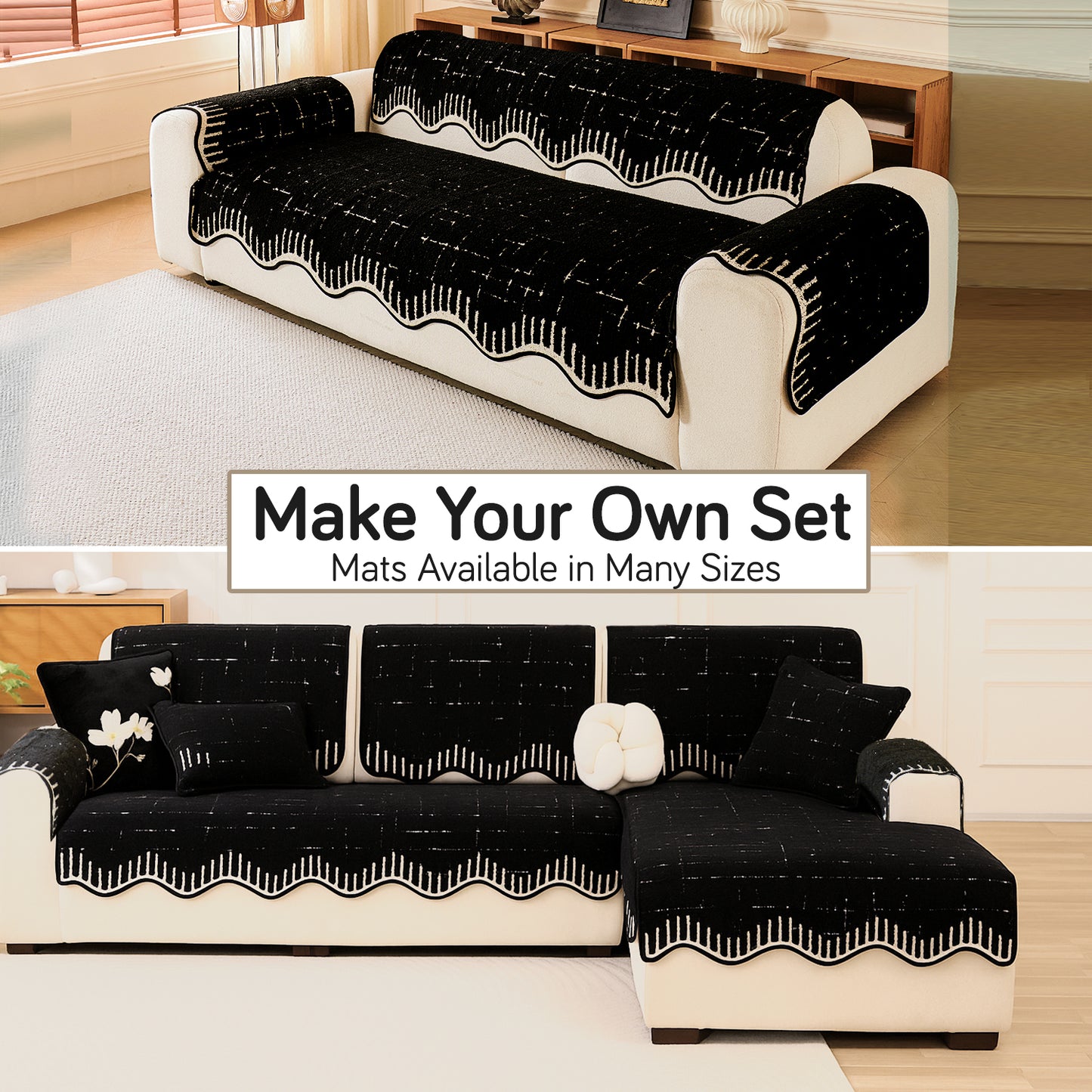 Premium Supple Soft Wavy Sofa Cover Mat, Black