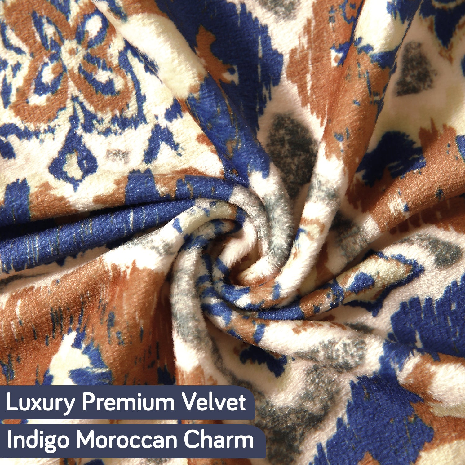 Buy Cozy Indigo Moroccan Charm Printed Zippered Velvet Cushion Covers for Luxury Look