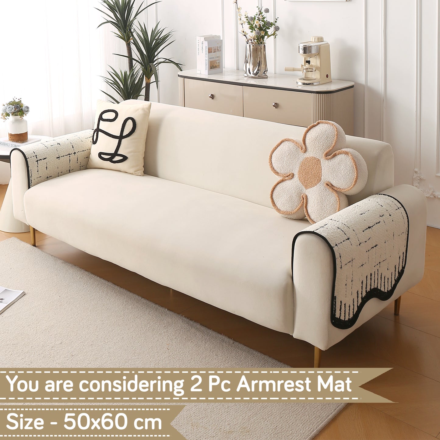 Premium Supple Soft Wavy with Curve Sofa Cover Mat, Off-White