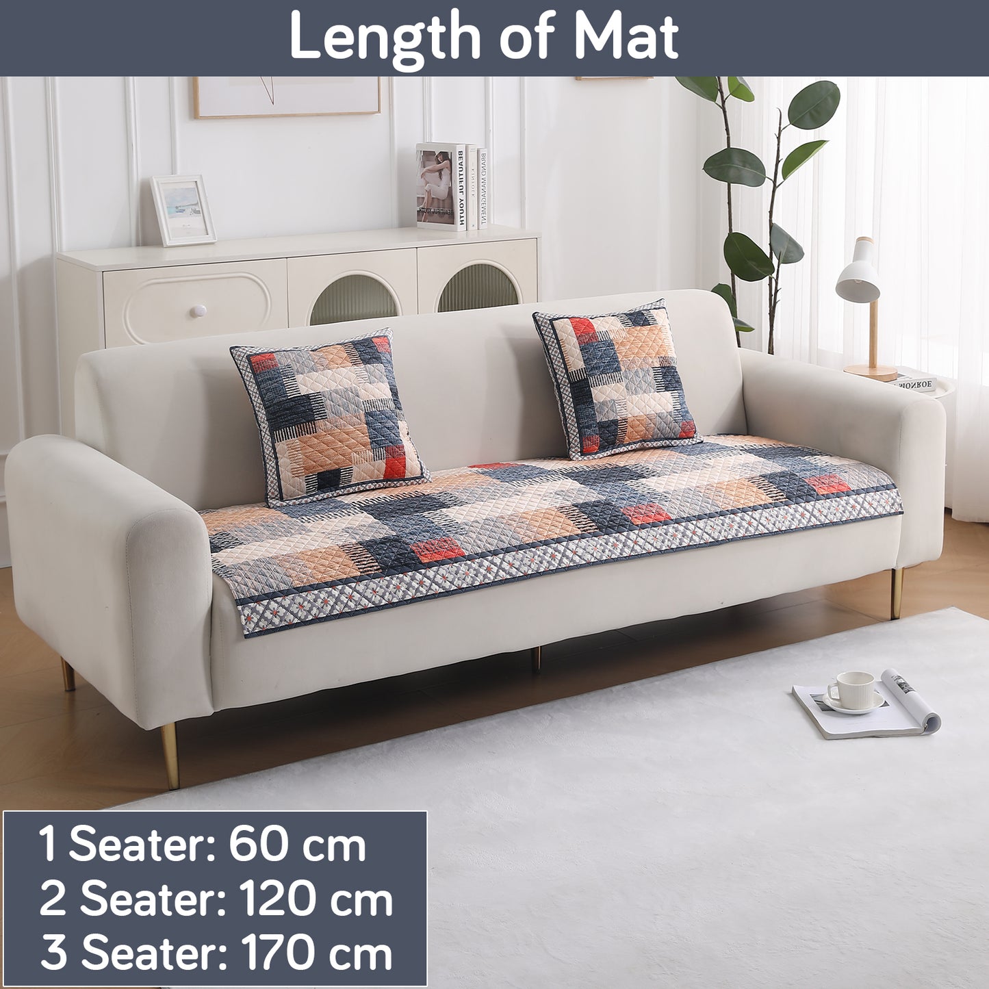 LiefNest Printed Holland Velvet Sofa Mat with Foam Filling - Urban Grid Multicolor for 1/2/3 Seater & Armrest