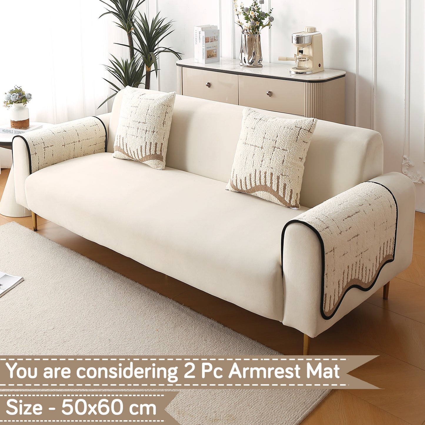Premium Supple Soft Wavy with Curve Sofa Cover Mat, Cream Brown
