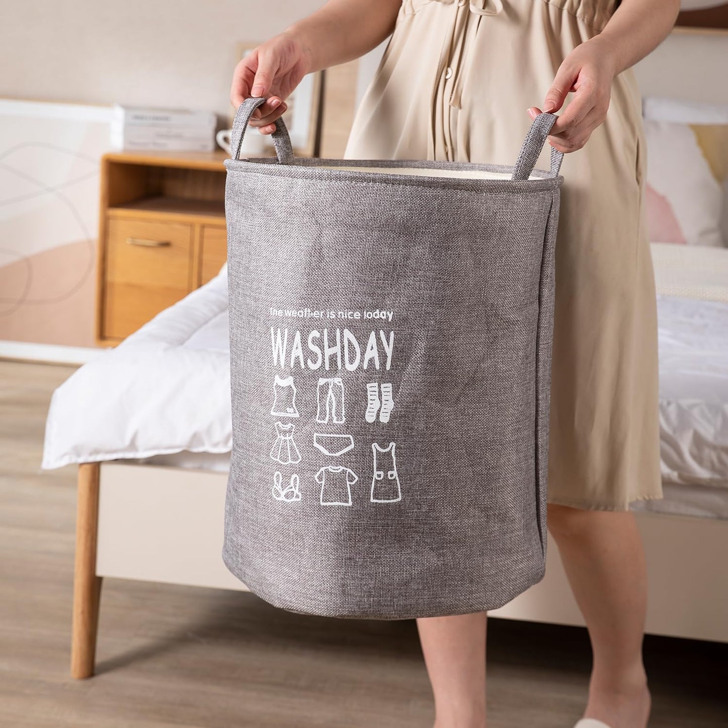 Folding Laundry Basket for Clothes, 43L - Grey