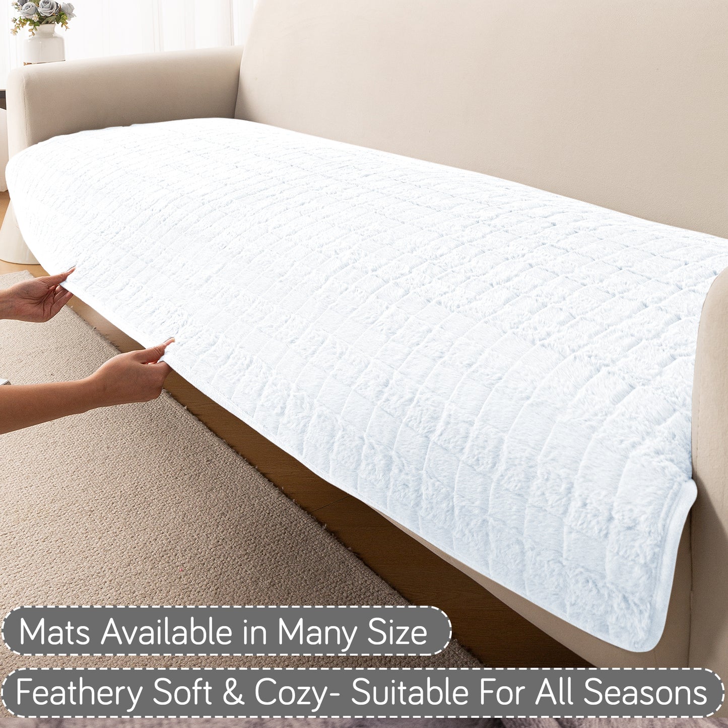 Premium Plush Anti Slip Sofa Cover Mat, White