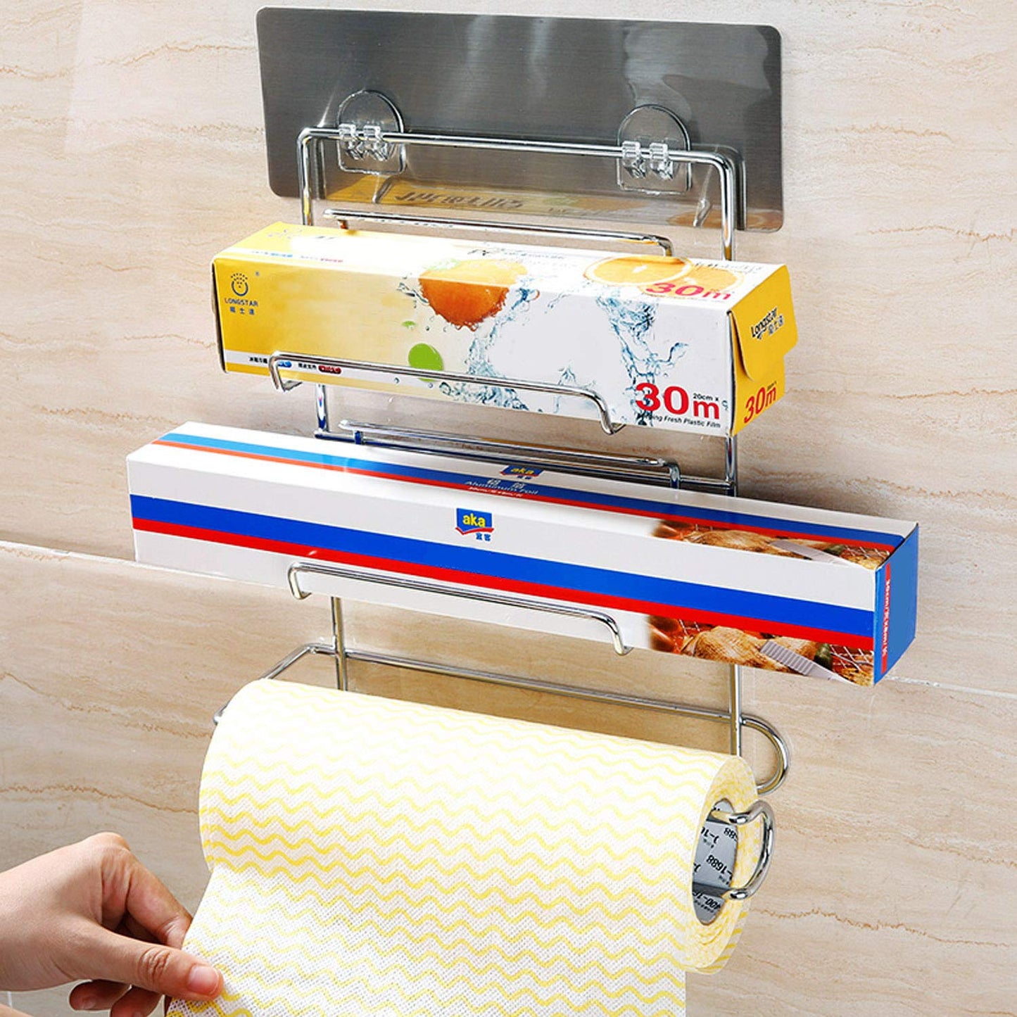 Magic Sticker Series Self Adhesive 3-in-1 Kitchen Tissue Paper Holder