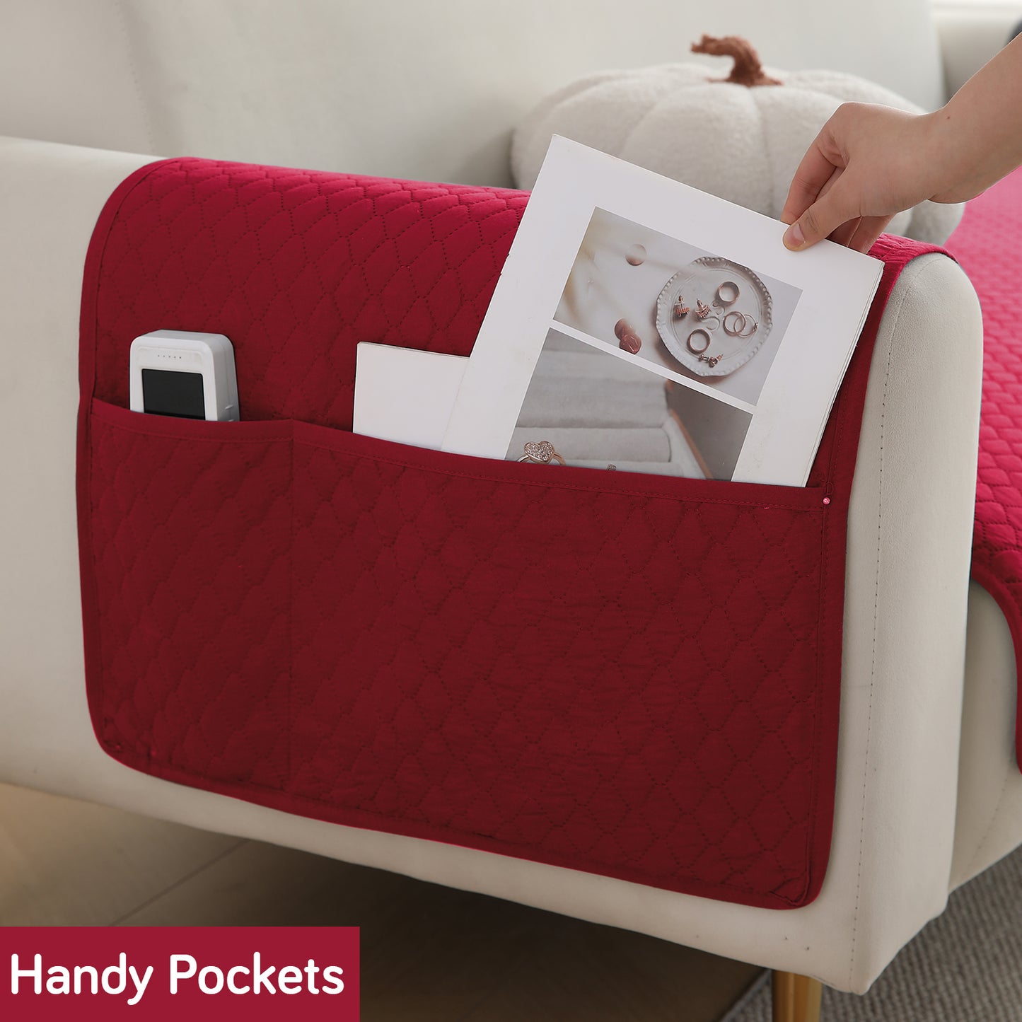 HOKIPO 2 Pcs Quilted Sofa Armrest Cover, Maroon