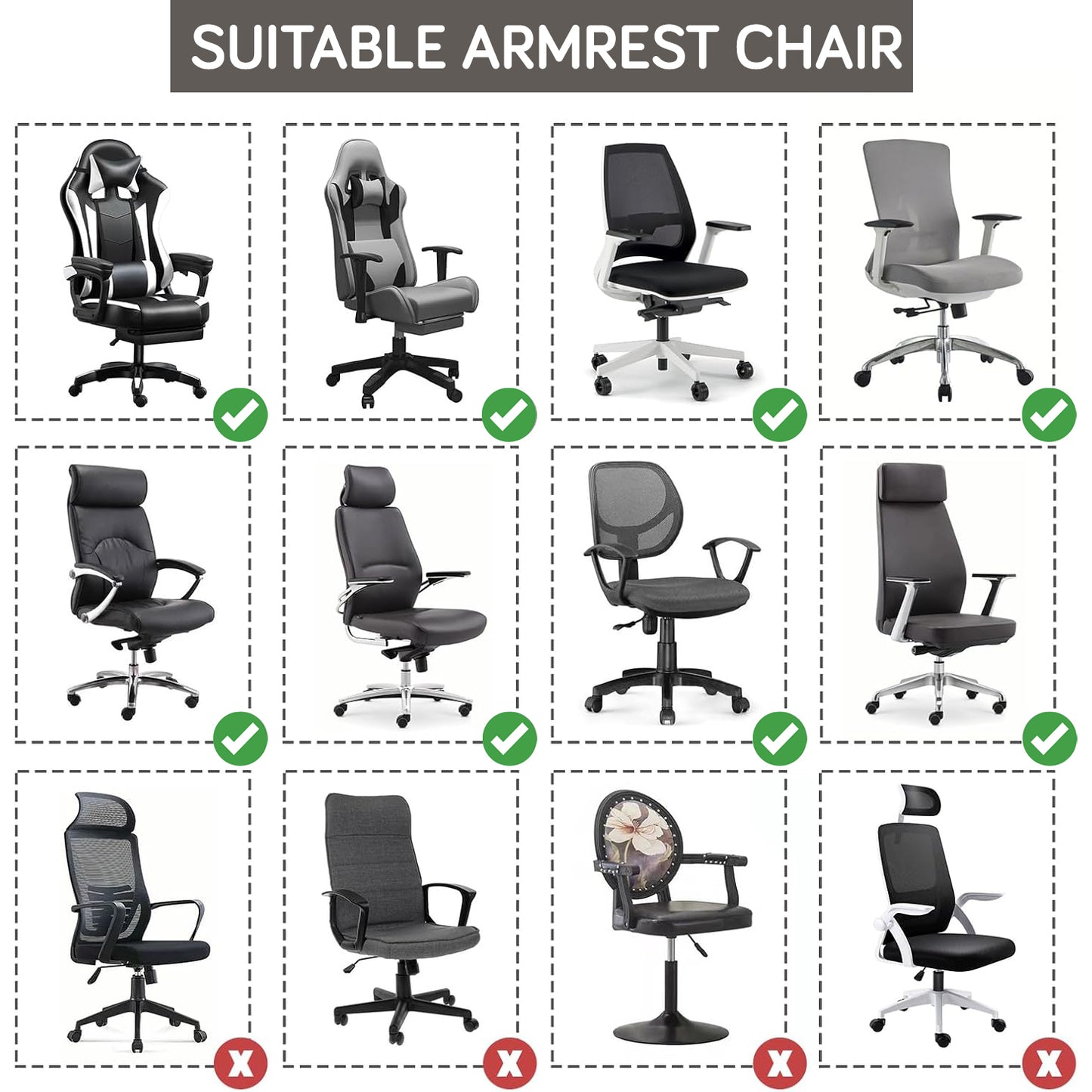 140gsm Printed Armrest Covers for Office Chair (Elastic Style), 1 Pair, Multicolor Abstract Geometry