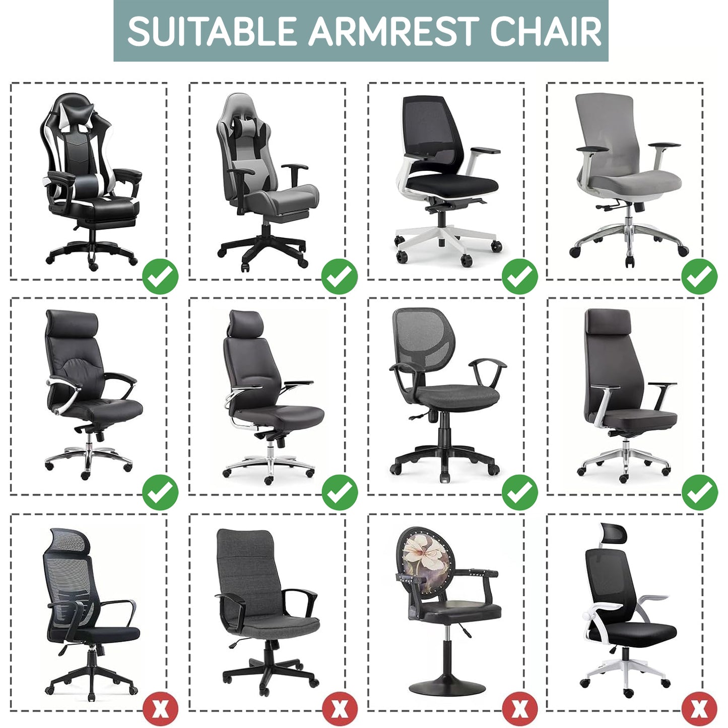 170gsm Jacquard Office Chair Arm Rest Cover (Elastic Style), 1 Pair, Green