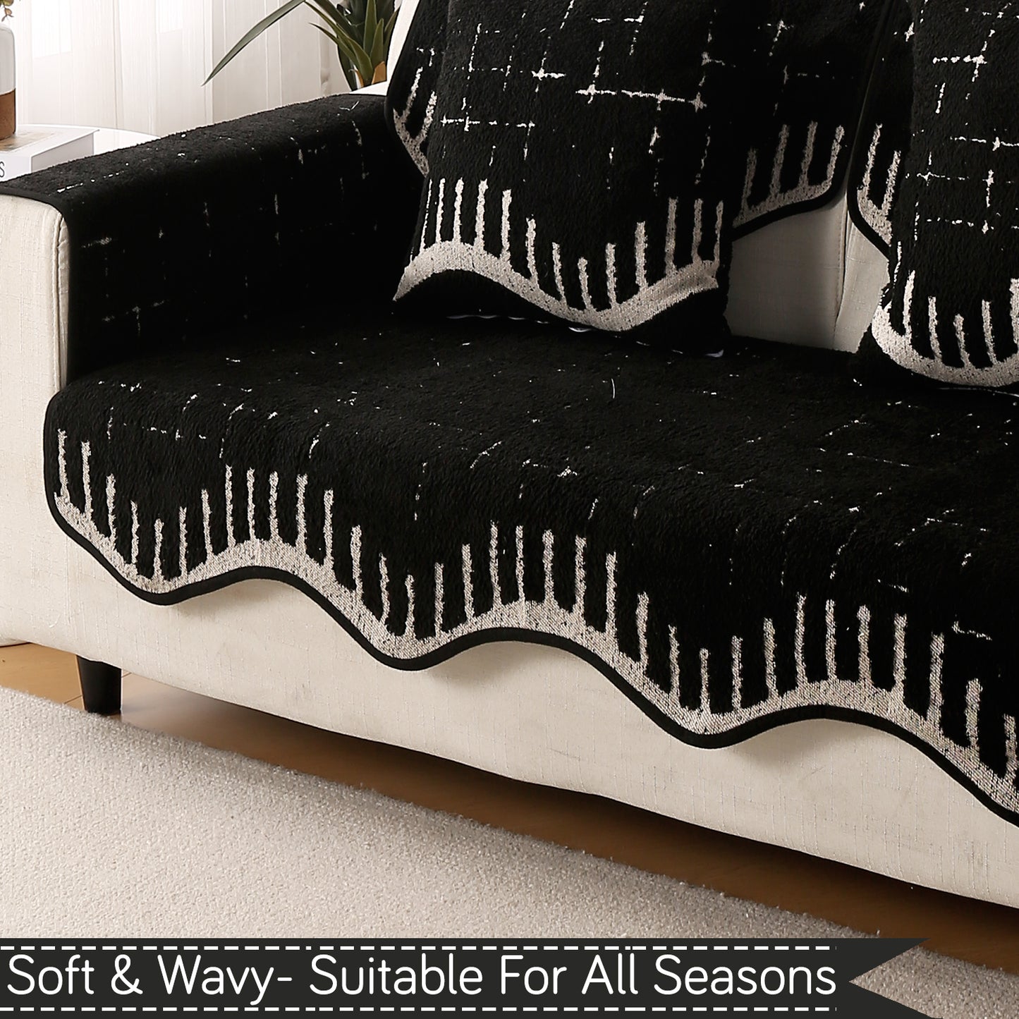 Premium Supple Soft Wavy with Curve Sofa Cover Mat, Black