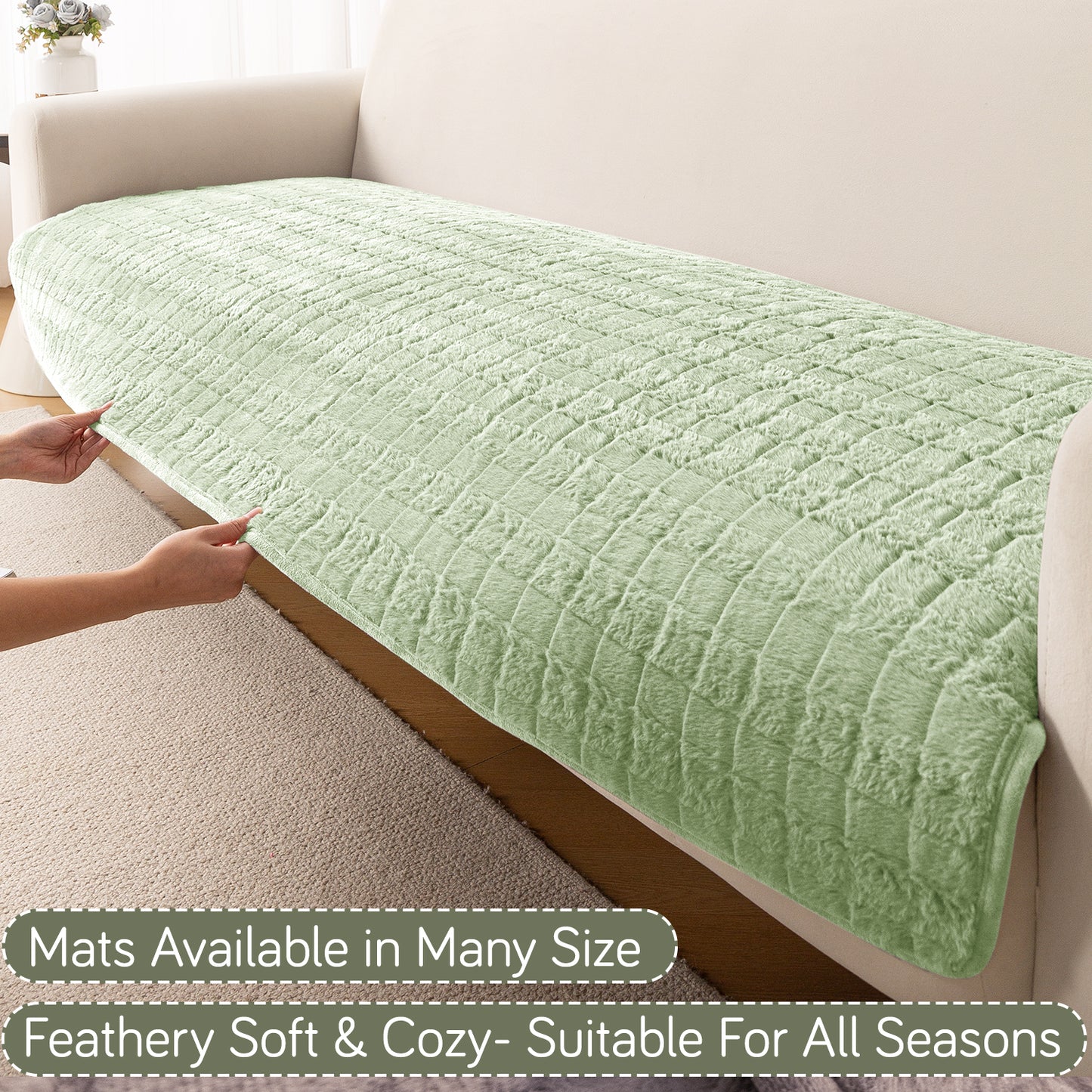 Premium Plush Anti Slip Sofa Cover Mat, Pastel Green