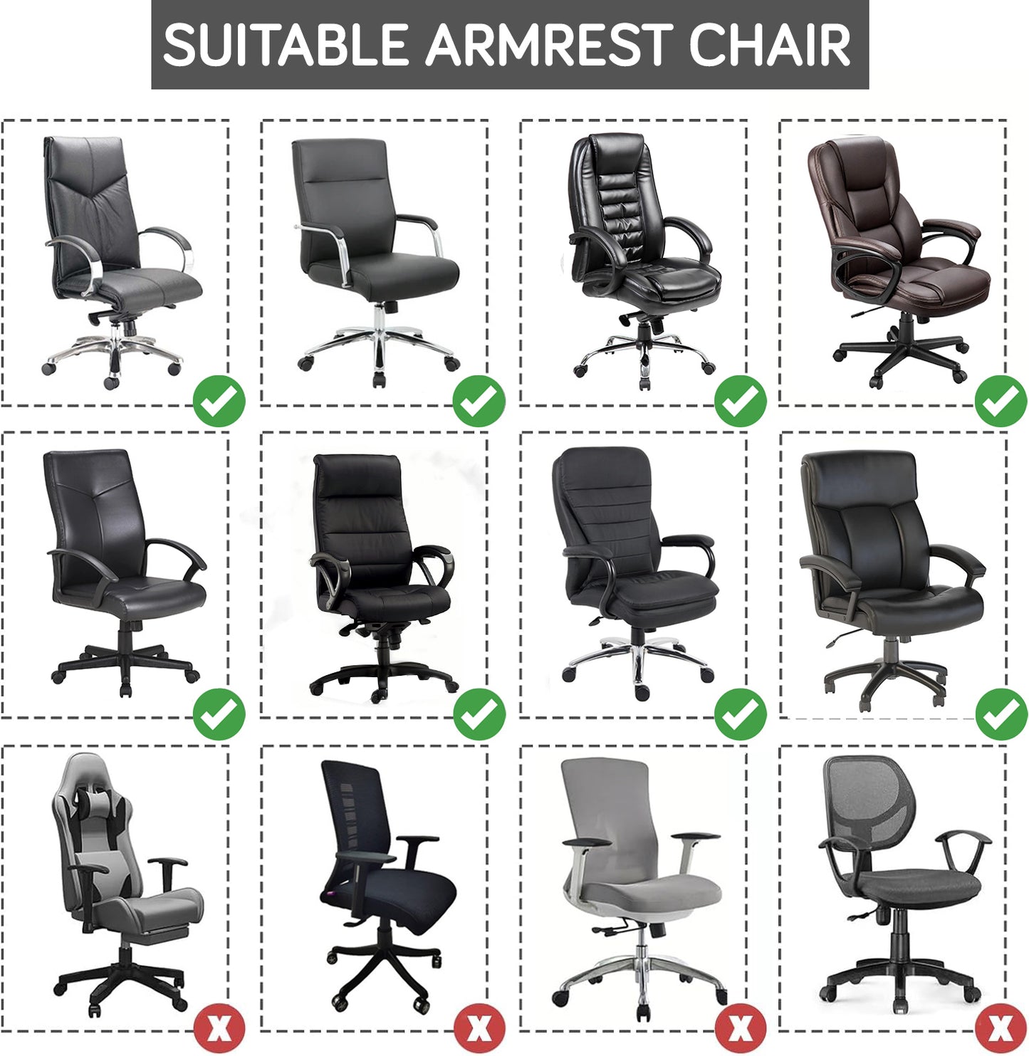 140gsm Armrest Covers for Office Chair (Zipper Style), 1 Pair, Black