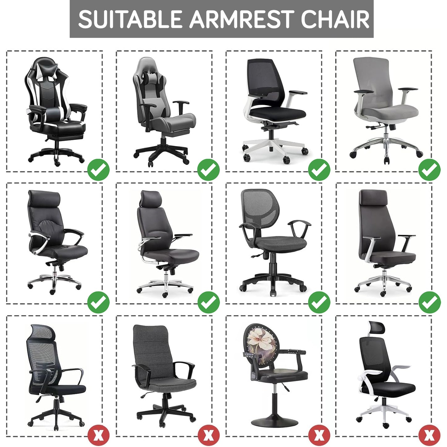 170gsm Jacquard Office Chair Arm Rest Cover (Elastic Style), 1 Pair, Light Grey