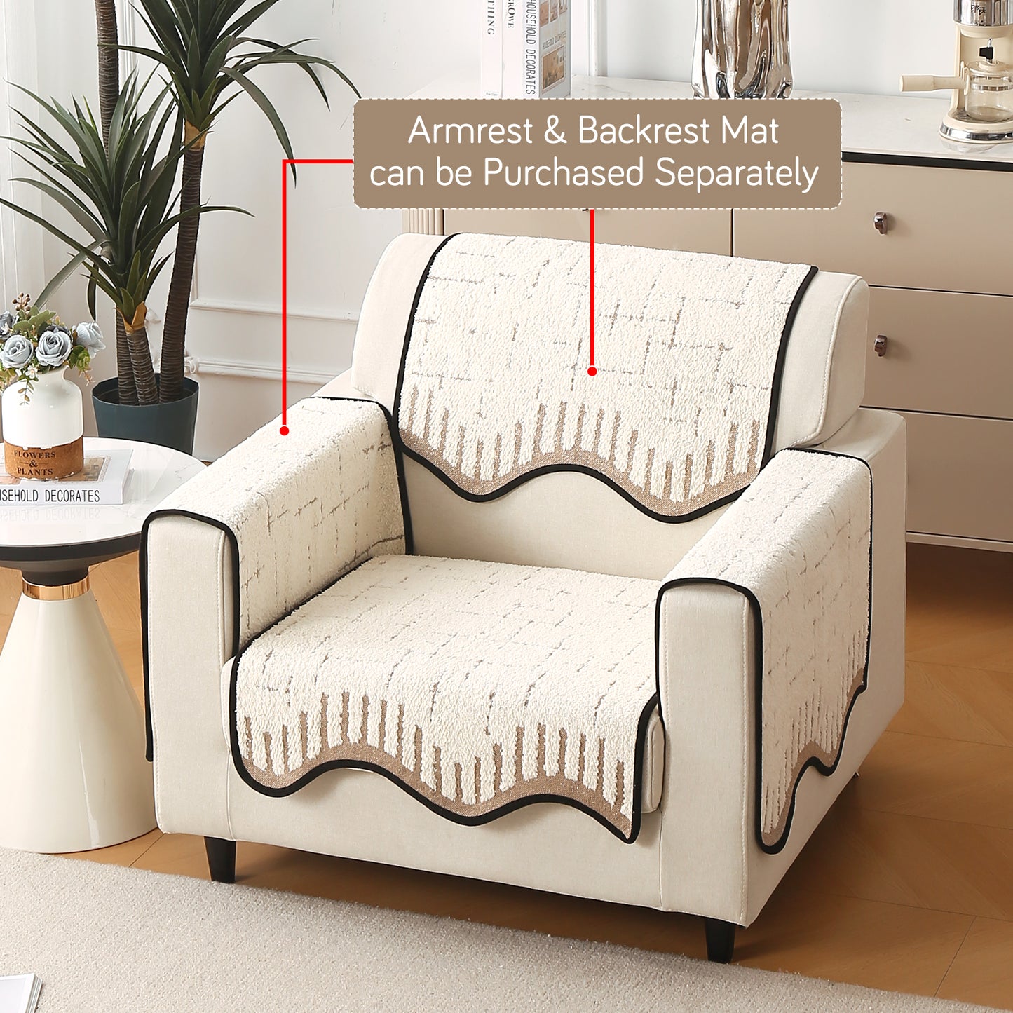 Premium Supple Soft Wavy with Curve Sofa Cover Mat, Cream Brown