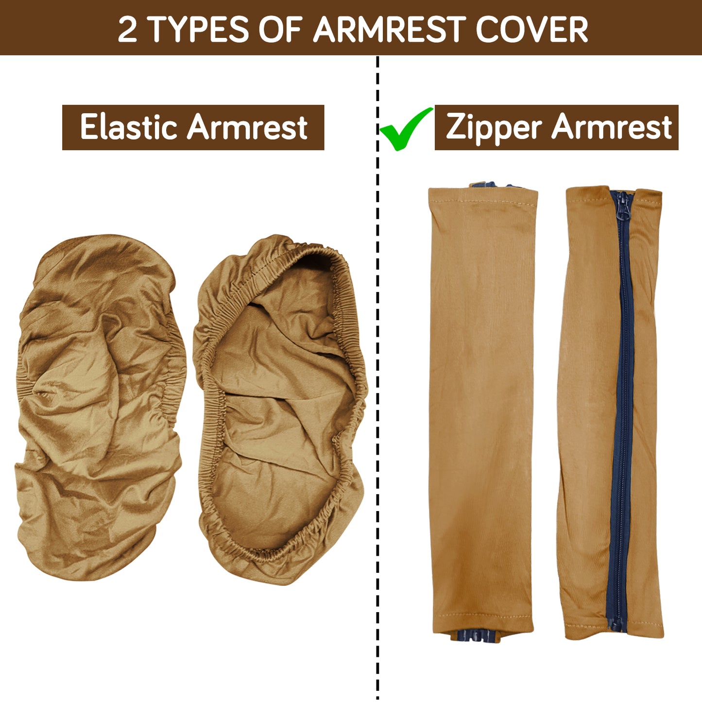 140gsm Armrest Covers for Office Chair (Zipper Style), 1 Pair, Camel