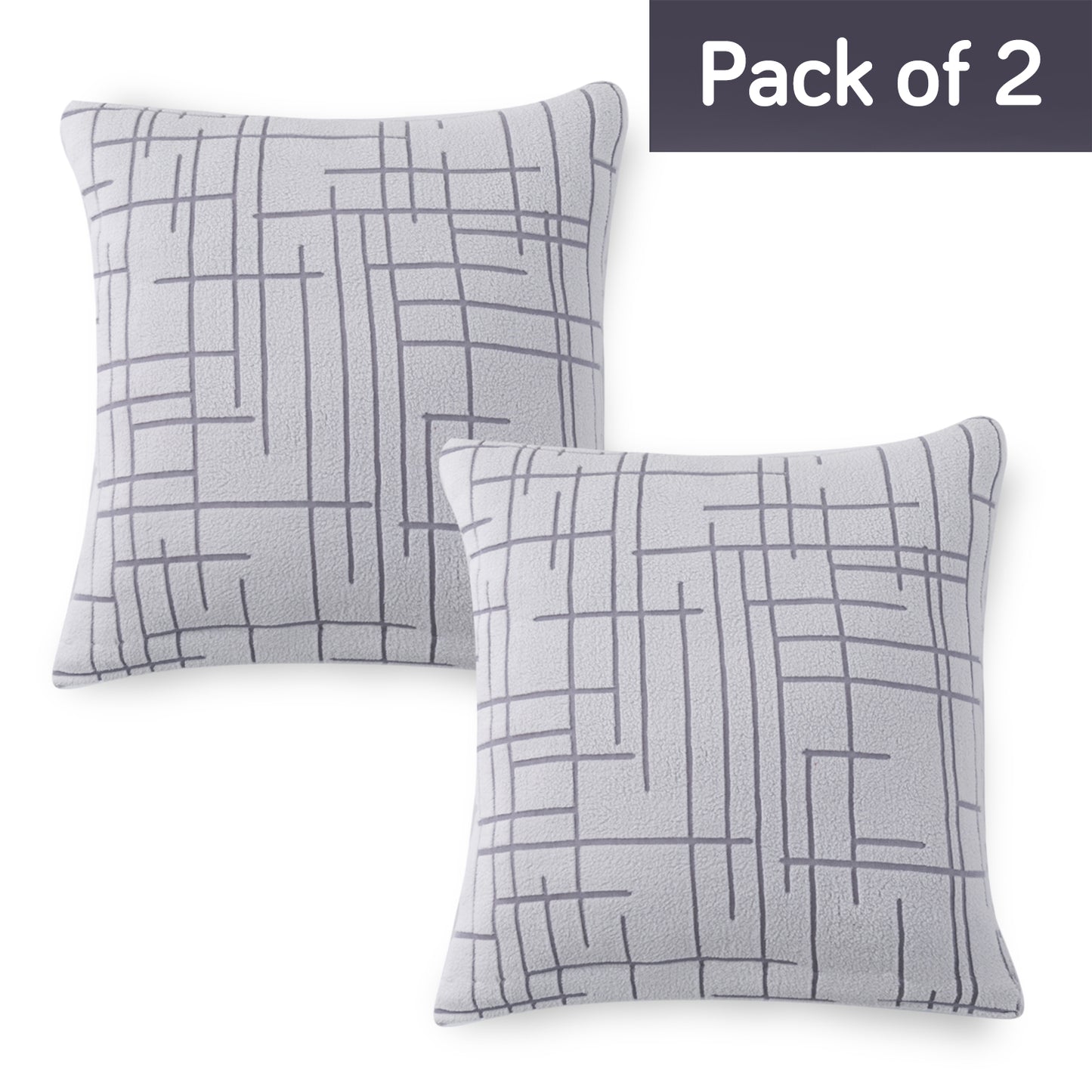 'Crossline Series' Jacquard Cushion Cover Set of 2, Light Grey