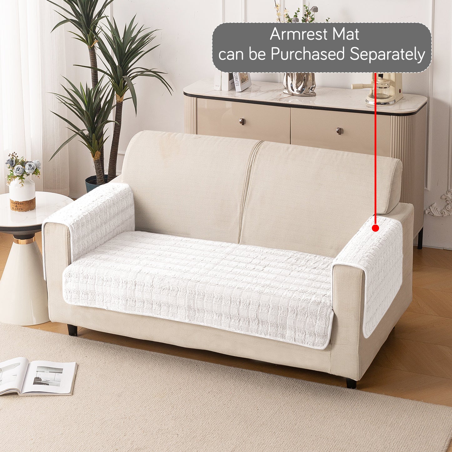 Premium Plush Anti Slip Sofa Mat for 1/2/3 Seater, White