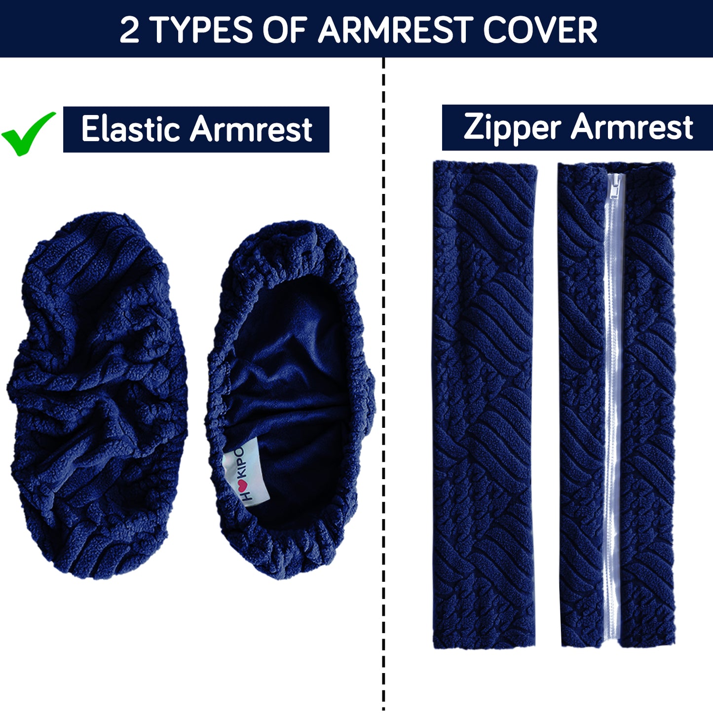 170gsm Jacquard Armrest Covers for Office Chair (Elastic Style), 1 Pair, Navy Blue