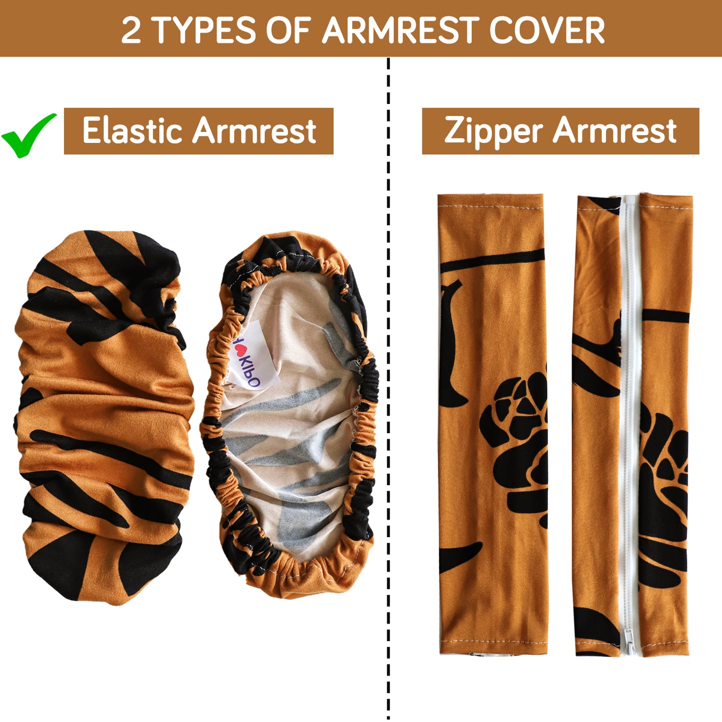140gsm Printed Armrest Covers for Office Chair (Elastic Style), 1 Pair, Copper Brown Floral