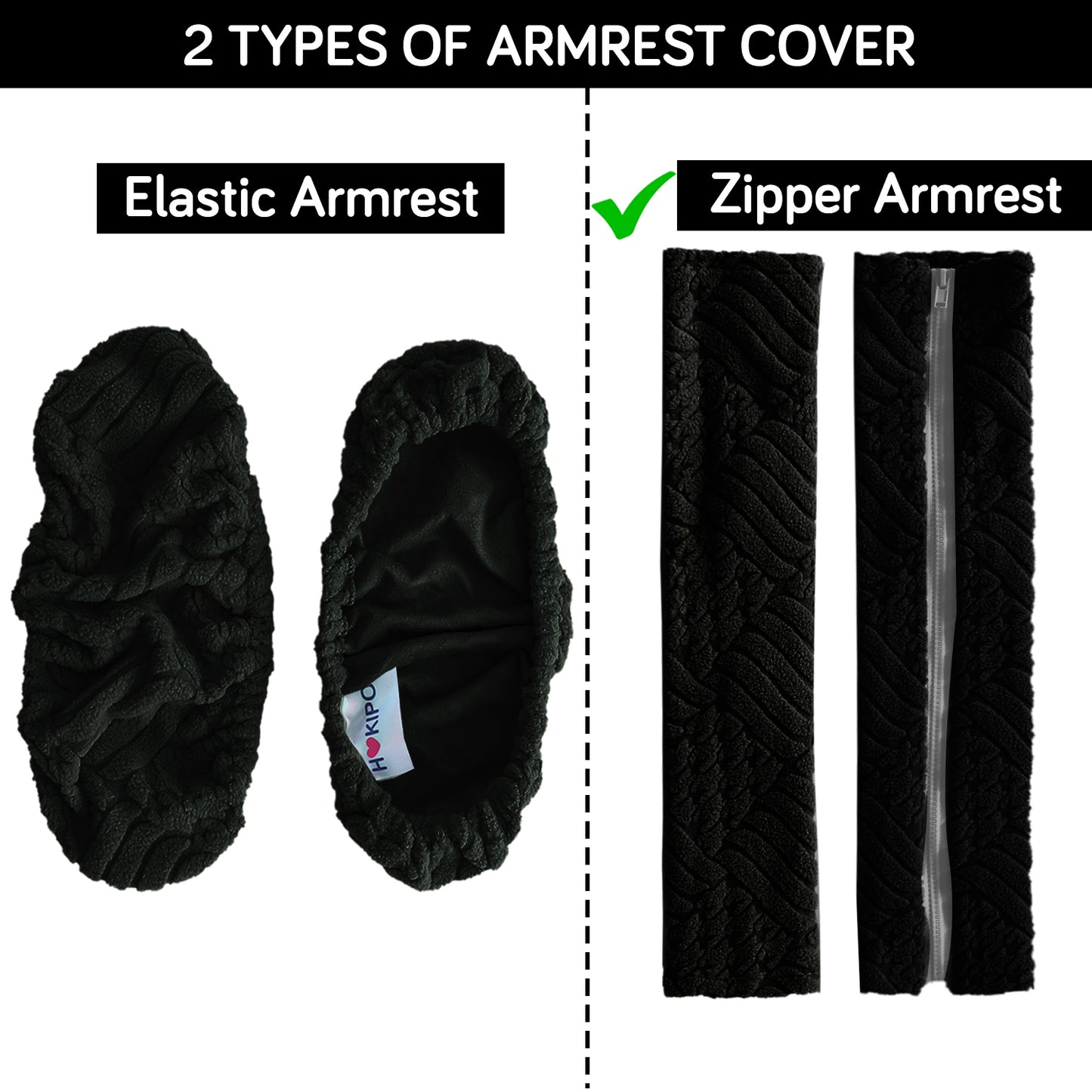 170gsm Jacquard Office Chair Arm Rest Cover (Zipper Style), 1 Pair, Black