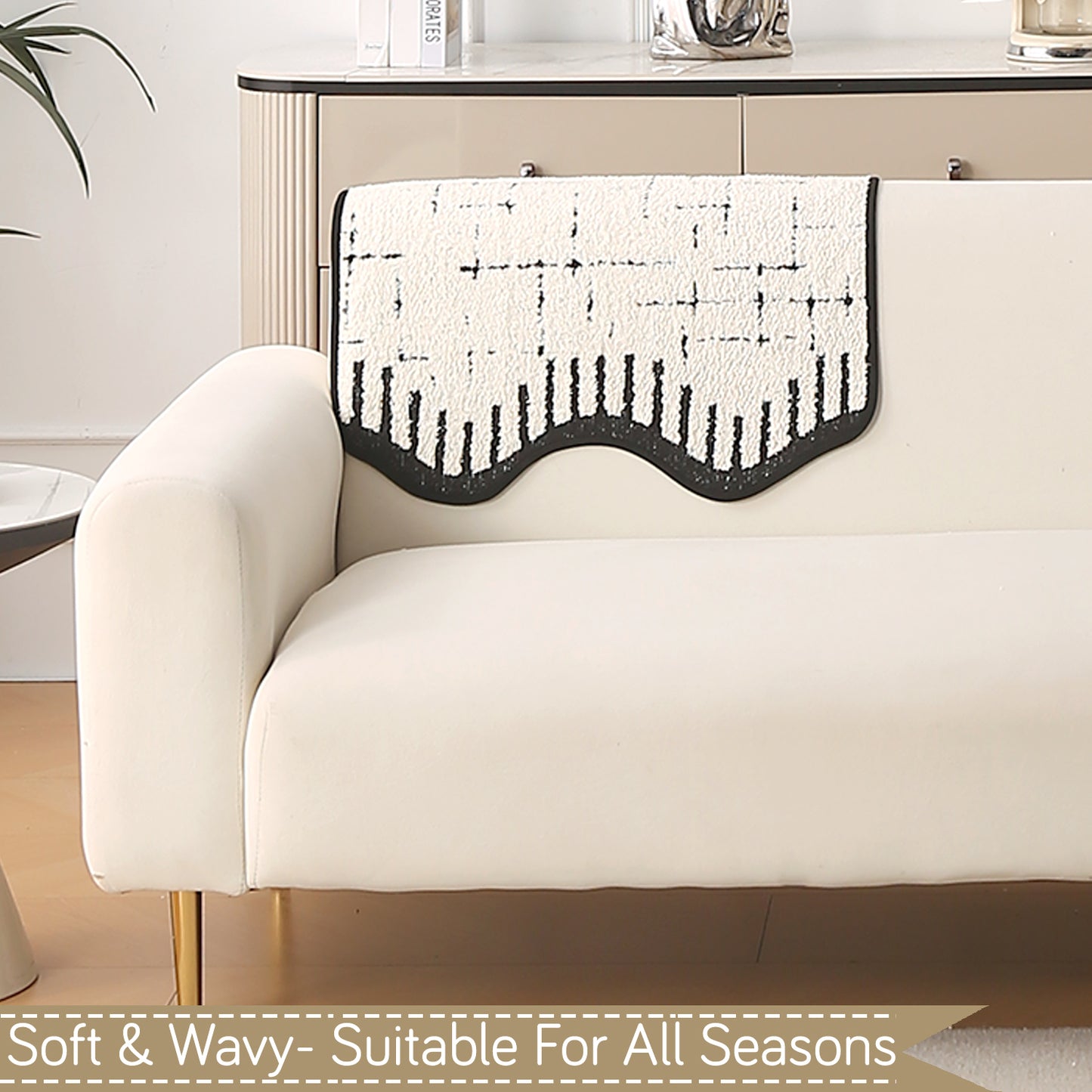 Premium Supple Soft Wavy with Curve Sofa Cover Mat, Off-White