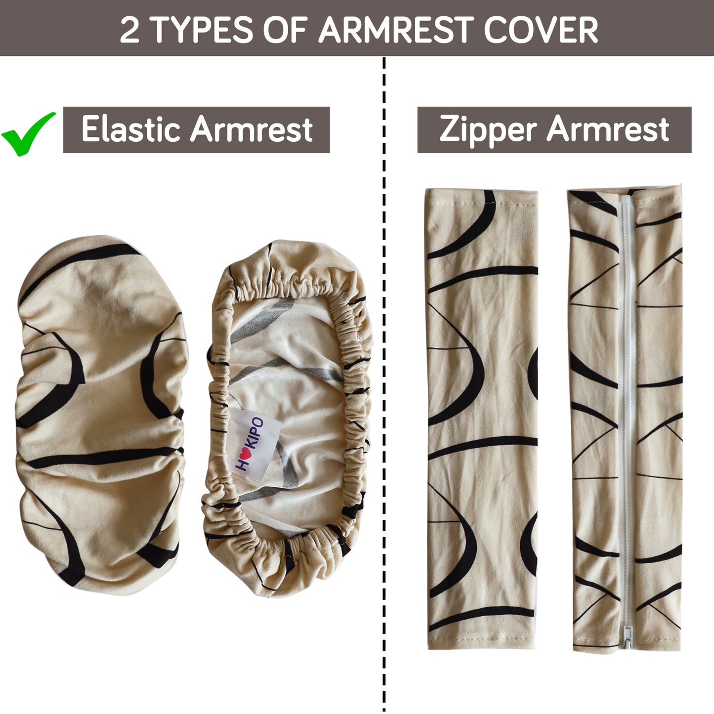 140gsm Printed Armrest Covers for Office Chair (Elastic Style), 1 Pair, Natural Beige Abstract Art