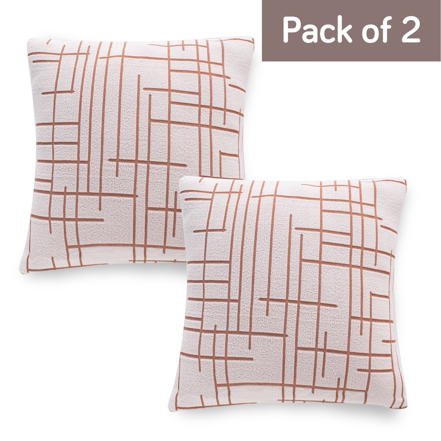 'Crossline Series' Jacquard Cushion Cover Set of 2, Rust Brown