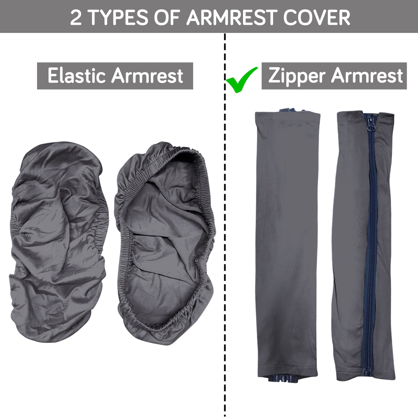 140gsm Armrest Covers for Office Chair (Zipper Style), 1 Pair, Grey