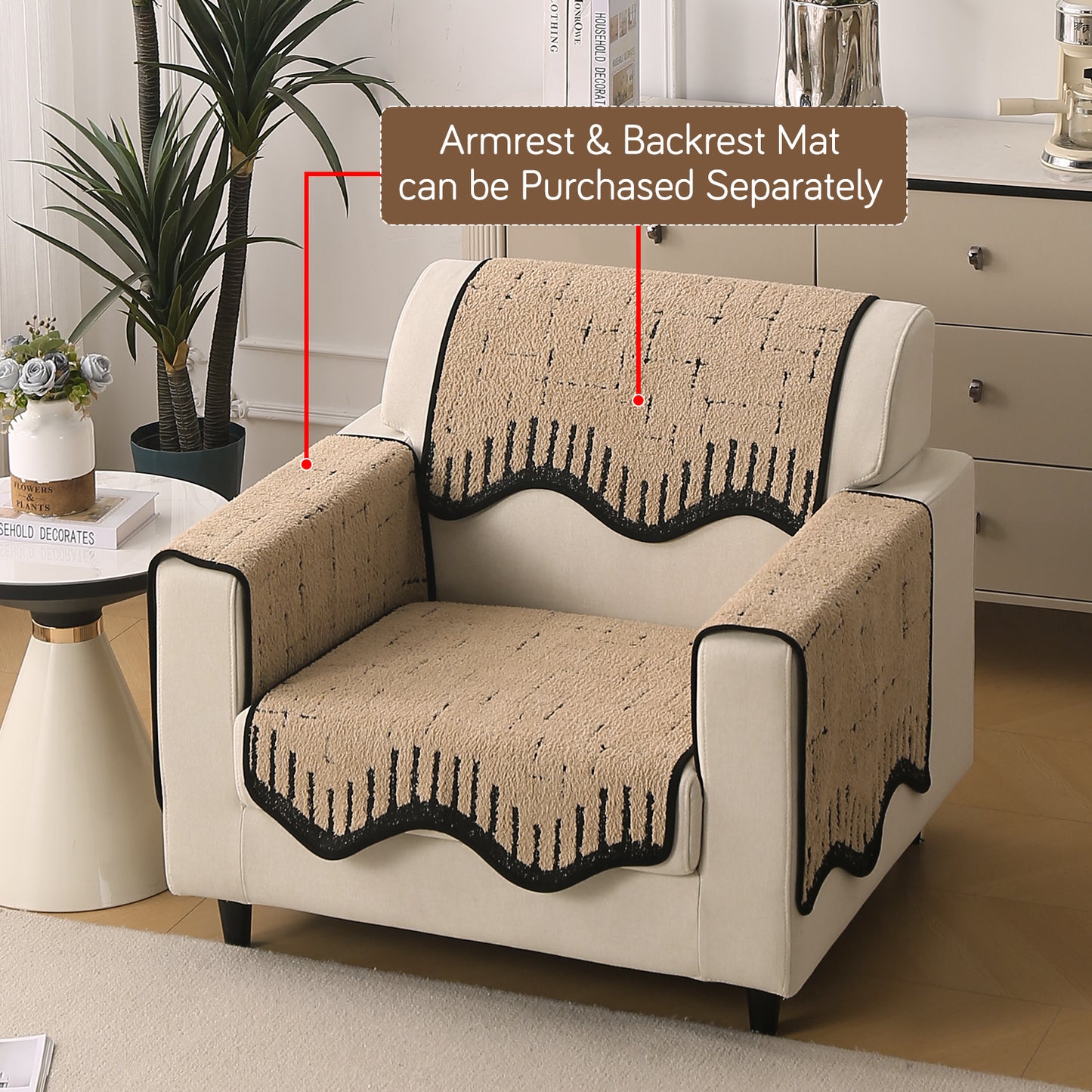Premium Supple Soft Wavy with Curve Sofa Cover Mat, Brown