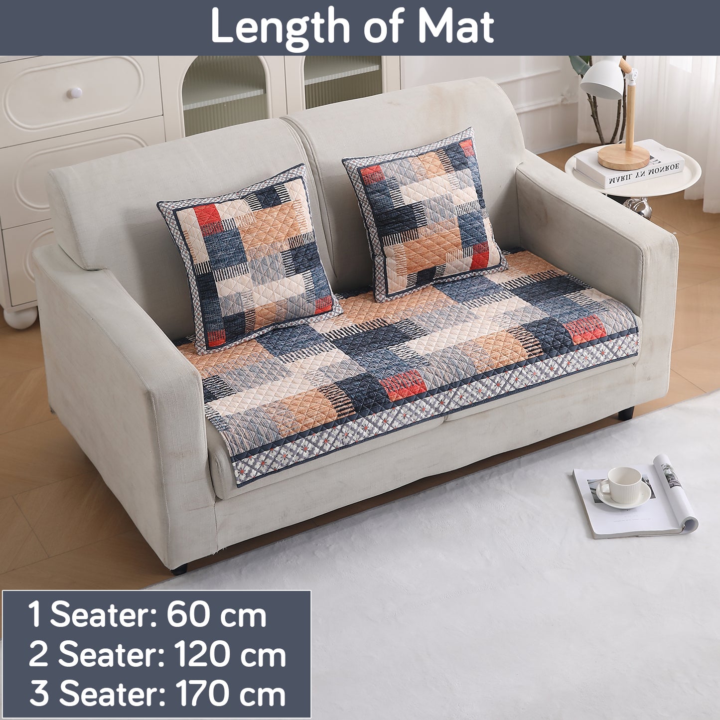 LiefNest Printed Holland Velvet Sofa Mat with Foam Filling - Urban Grid Multicolor for 1/2/3 Seater & Armrest