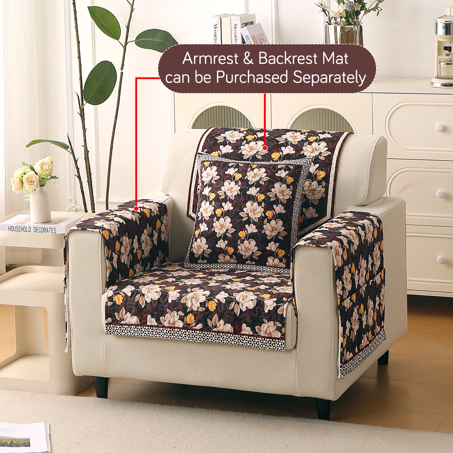 Florentina Series Printed Holland Velvet Sofa Mat - Camellia Brown