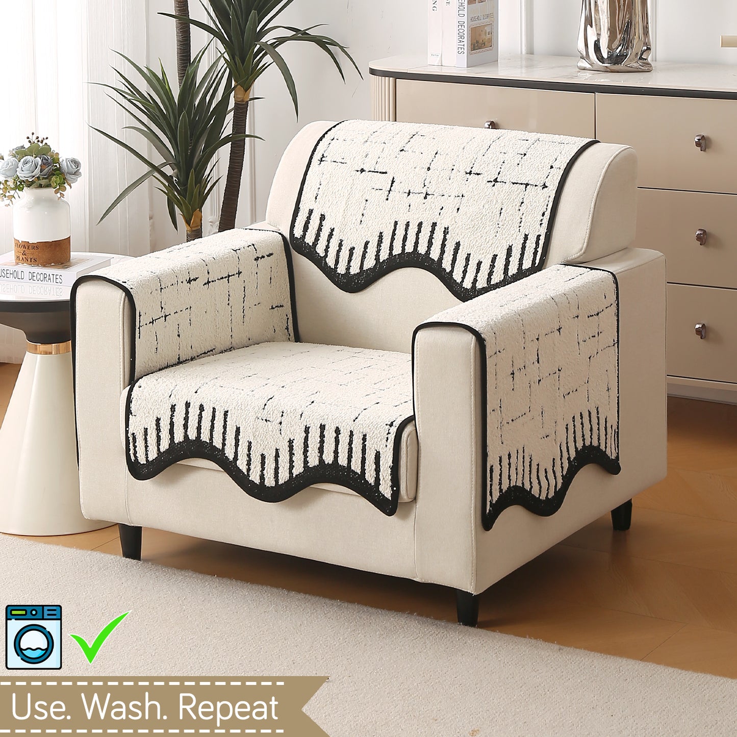 Premium Supple Soft Wavy with Curve Sofa Cover Mat, Off-White