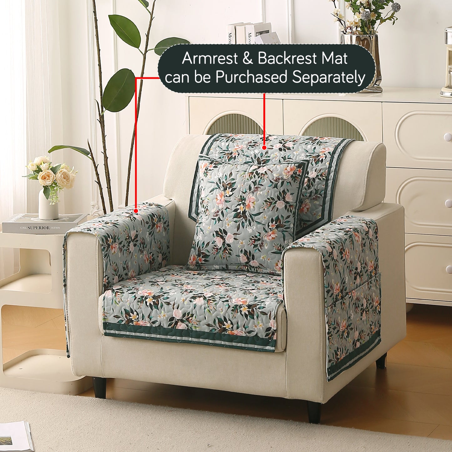 Florentina Series Printed Holland Velvet Sofa Mat - Magnolia Green