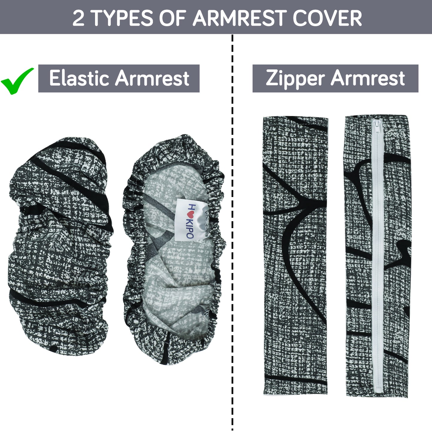 140gsm Printed Armrest Covers for Office Chair (Elastic Style), 1 Pair, Intense Grey Abstract Floral