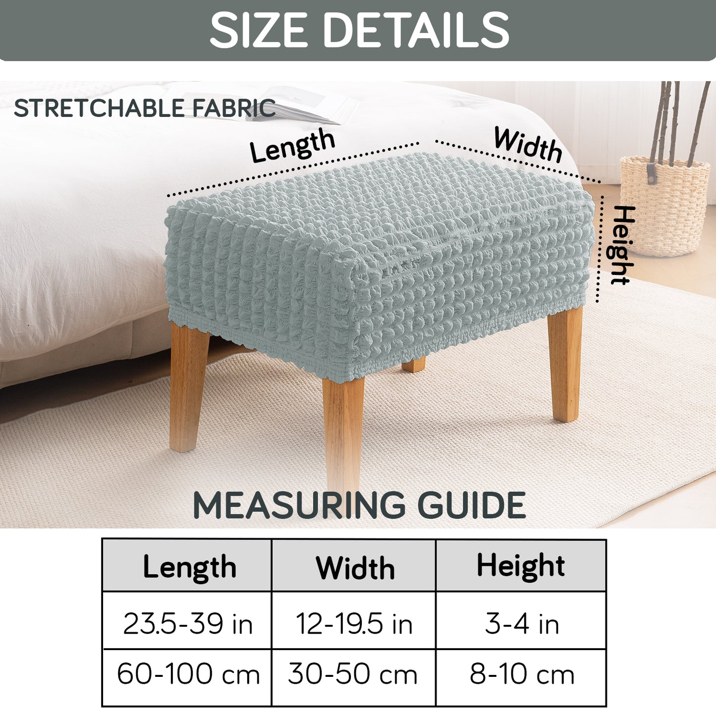 Aria Nova 280 GSM Bubble Stretchable Foot Rest Stool Cover, Light Grey