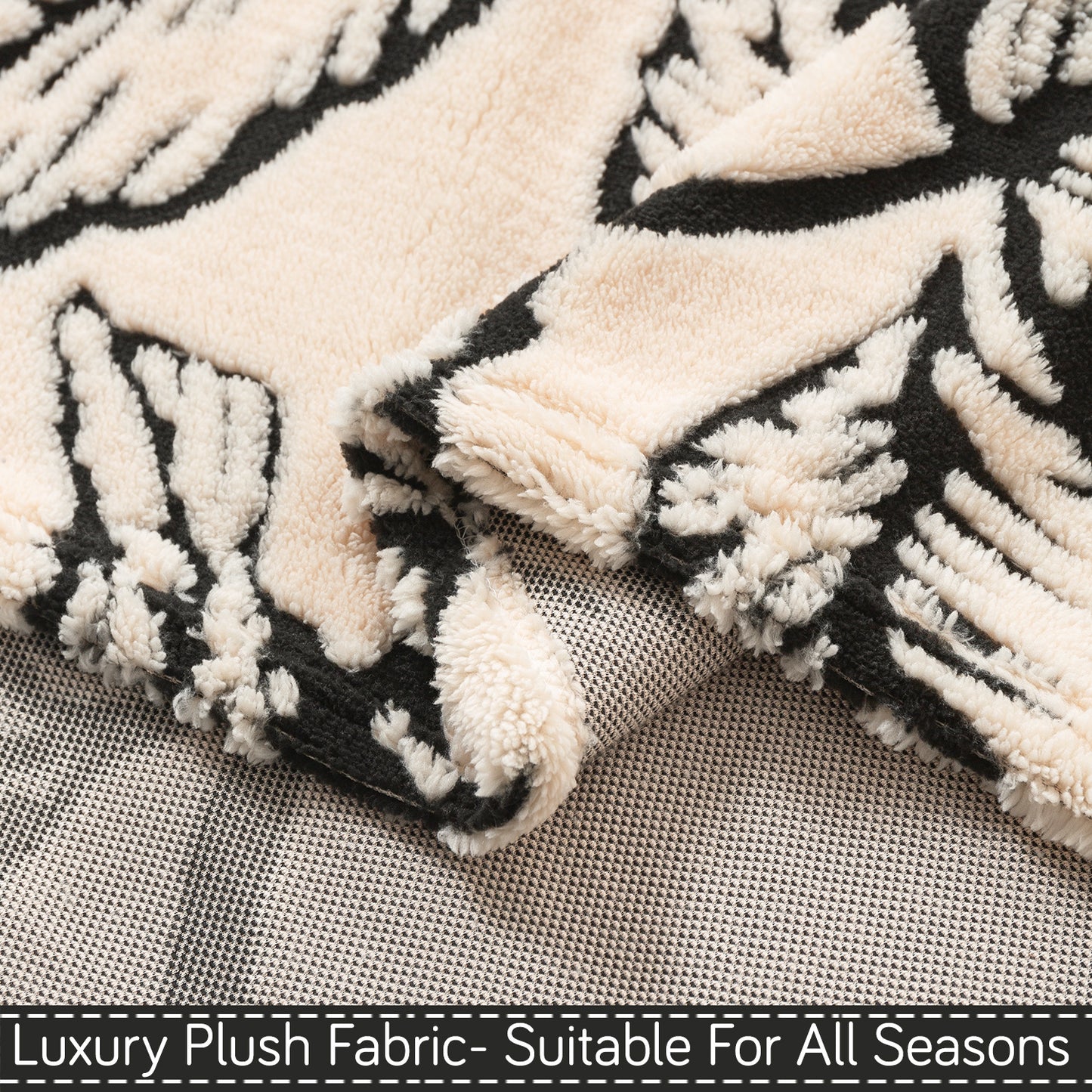 'Noirea Series' Plush Sherpa Sofa Cover Throw for Complete Sofa, Botanical Leaf