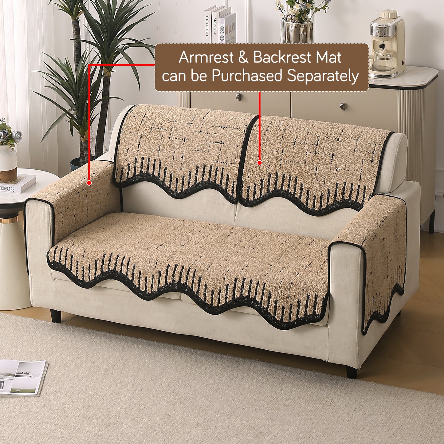 Premium Supple Soft Wavy with Curve Sofa Cover Mat, Brown