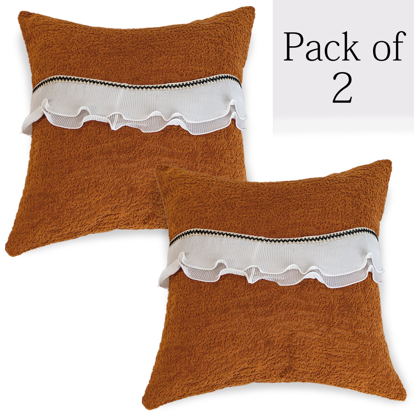 French Classic Frill Sofa Cushion Cover with Elegant Wavy Lace Design - Copper Orange