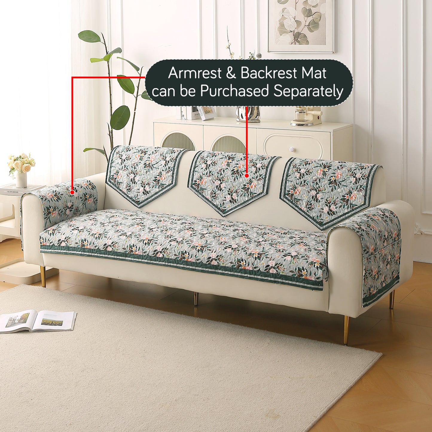 Florentina Series Printed Holland Velvet Sofa Mat - Magnolia Green