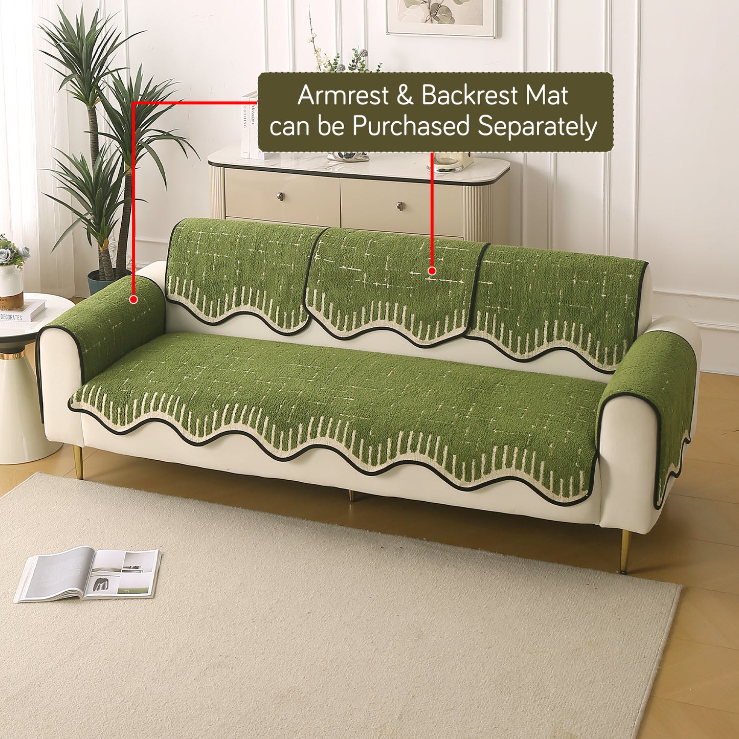 Premium Supple Soft Wavy with Curve Sofa Cover Mat, Green