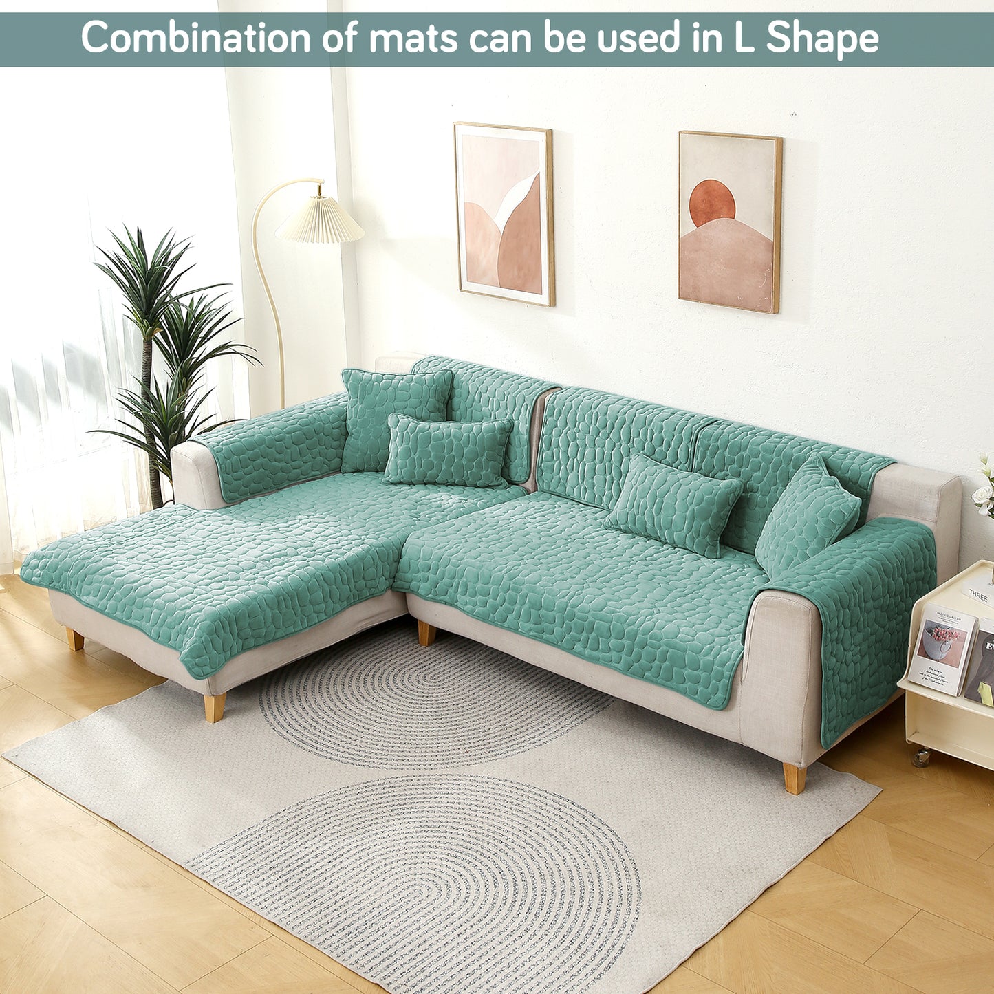 Premium Pebble Milk Velvet Anti Slip Sofa Mat for 1/2/3 Seater, Fog Blue