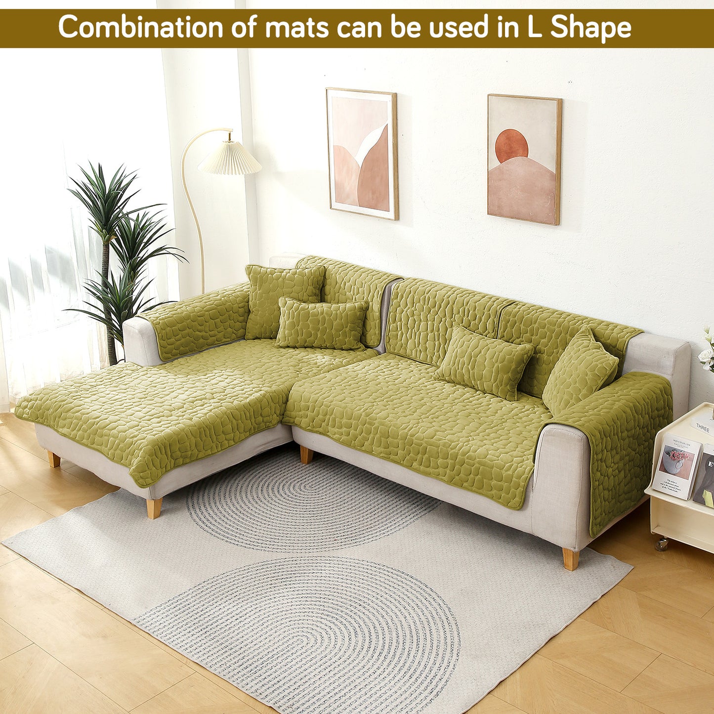 Premium Pebble Milk Velvet Anti Slip Sofa Mat for 1/2/3 Seater, Pristine Green