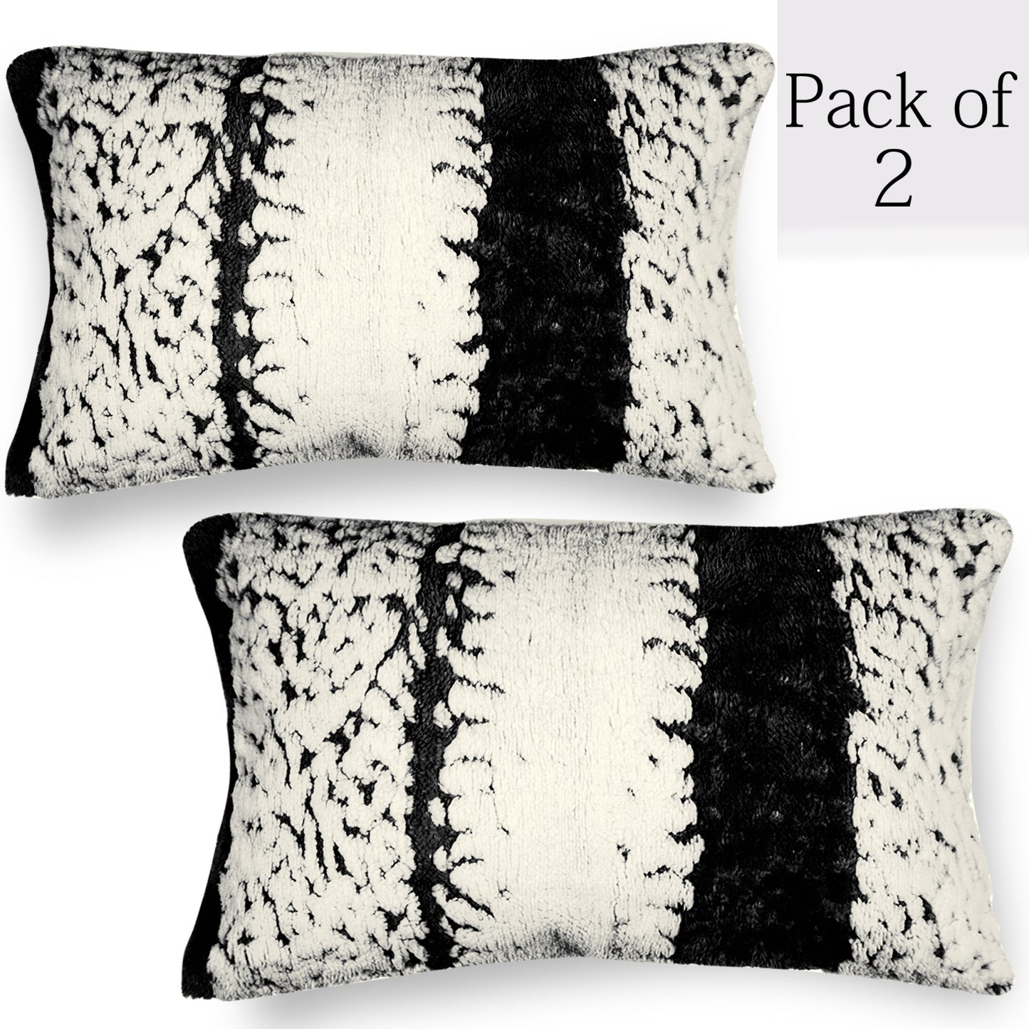 Luxury Wavy Plush Cushion Cover for Sofa - Black