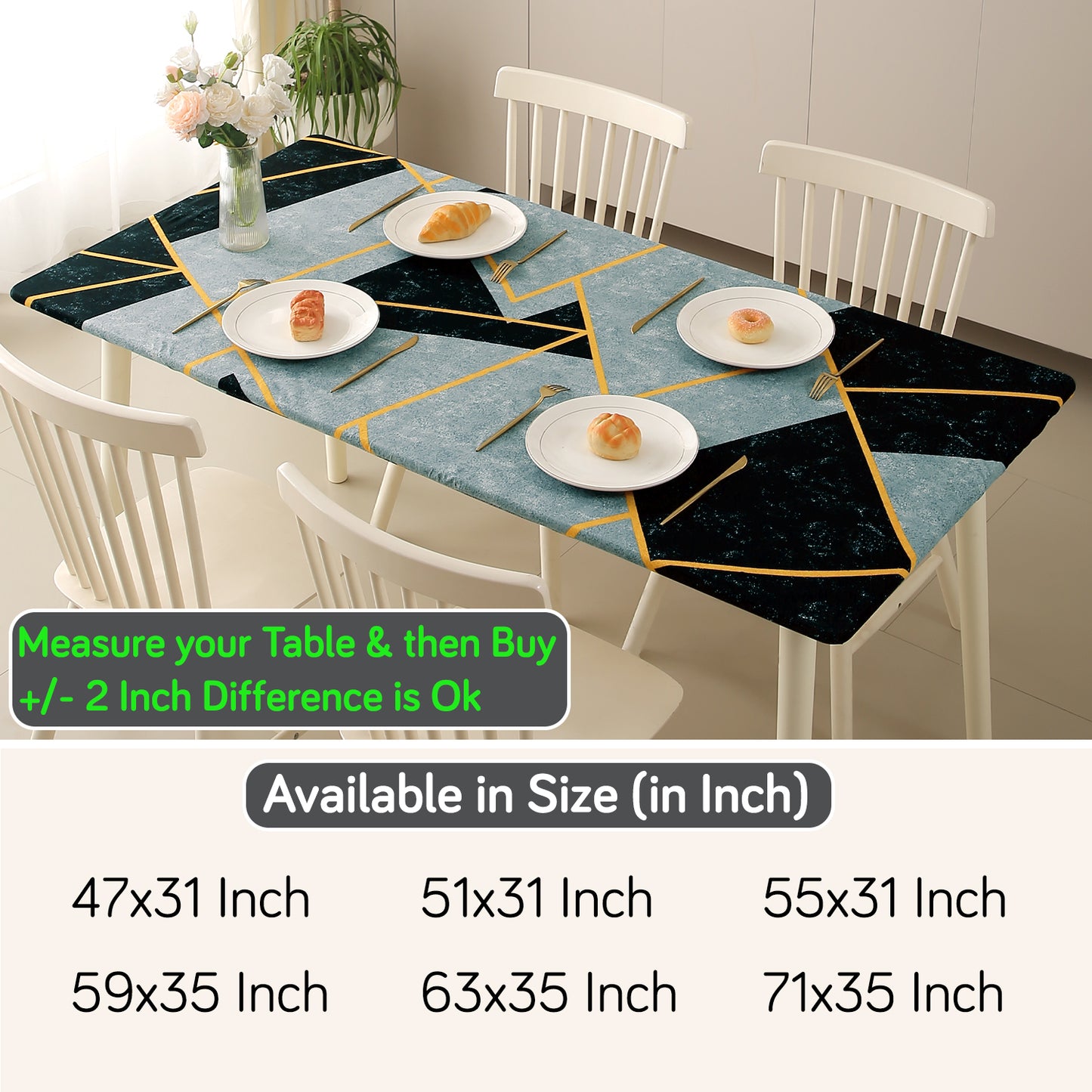 Printed Stretch Fit Water-Repellent & Anti-Slip Table Cloth Cover for 4 Seater / 6 Seater, Multicolor Abstract Geometry
