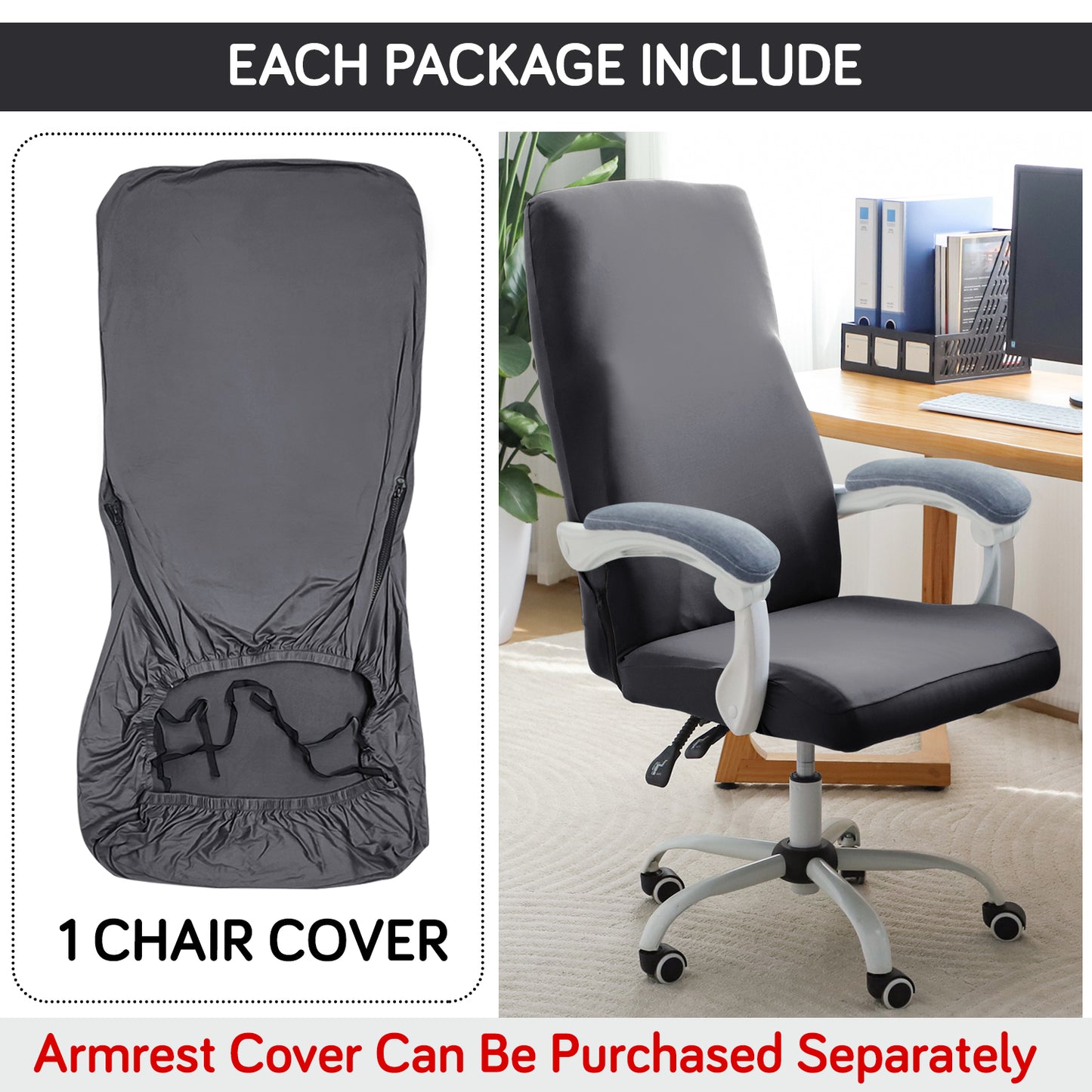 Office Chair Cover for Executive Chair (High-Back) – 140 GSM Stretch Fabric – Washable, Durable & Anti-Slip – Fits High-Back Office Chairs, Grey