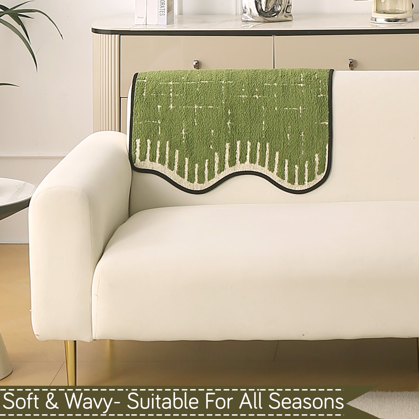 Premium Supple Soft Wavy with Curve Sofa Cover Mat, Green
