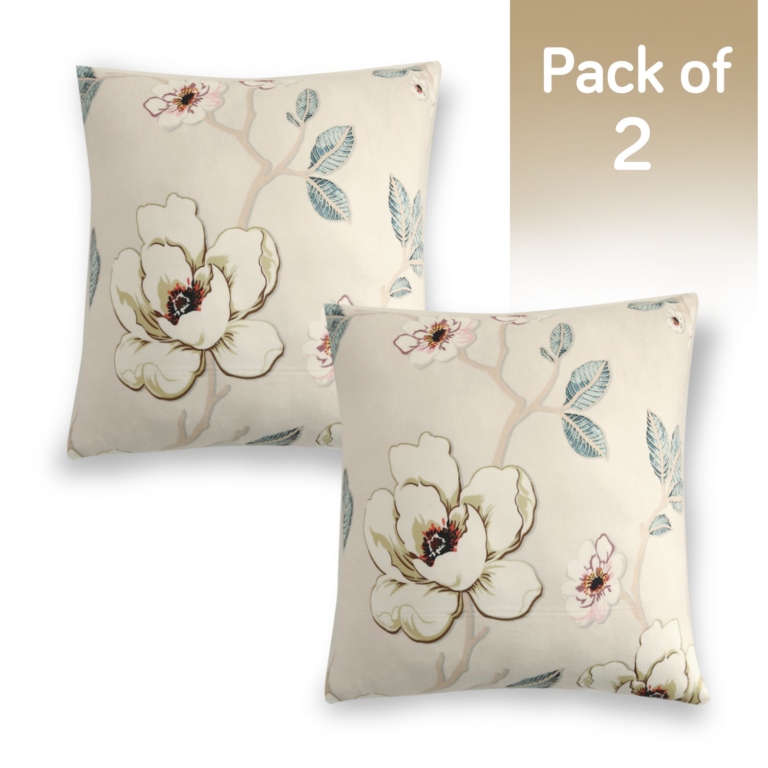 Buy Buttercream Magnolia Whisper Printed Zippered Square Velvet cushion covers in set of 2