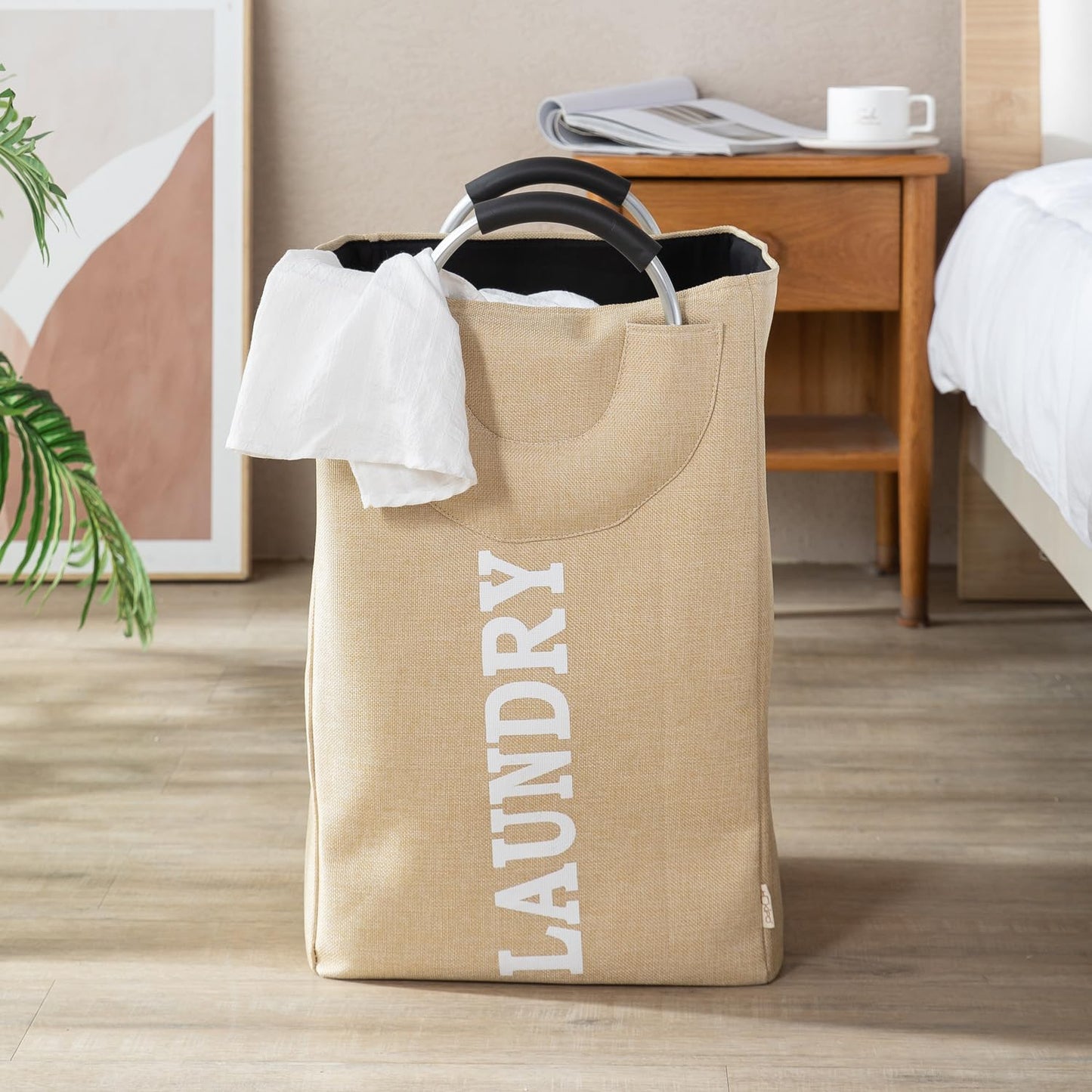 Foldable Laundry Bag with Handles, 40L - Beige